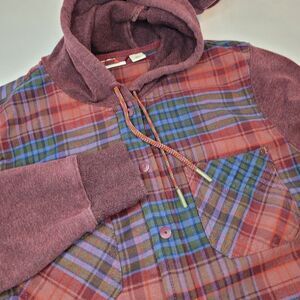 L.L. Bean, Red Hoodie, Snap‎ Closure, Flannel Center, Size Woman's XS